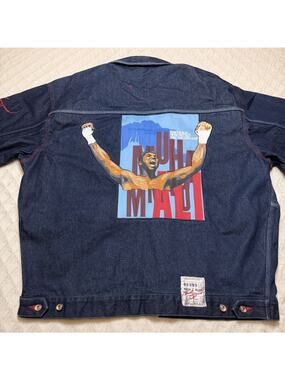 FUBU MUHAMMAD ALI "I AM THE GREATEST” I SHOCK THE WORLD DENIM JACKET 2XL RARE
